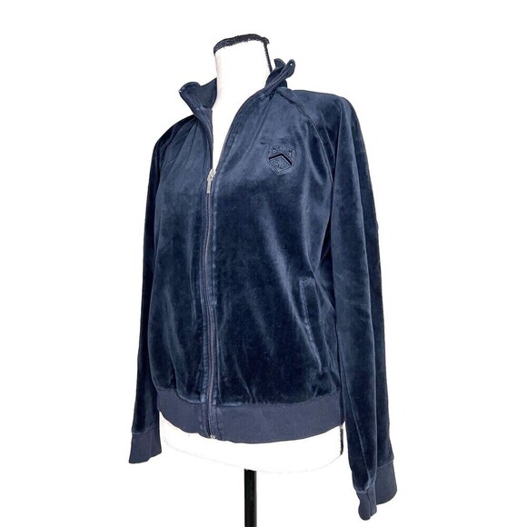Lauren Ralph Lauren Active Black Velour Jacket Y2k Full Zip Crest Logo Women M - Picture 2 of 10